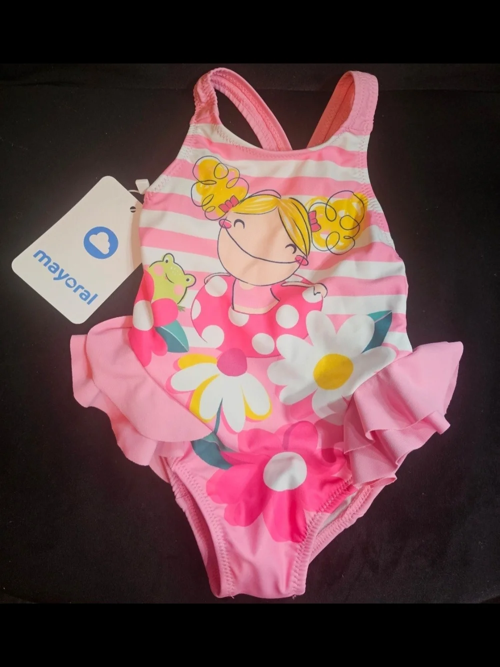 Mayoral Pink Floral Ruffle One-Piece Swimsuit 0-3m  Girl